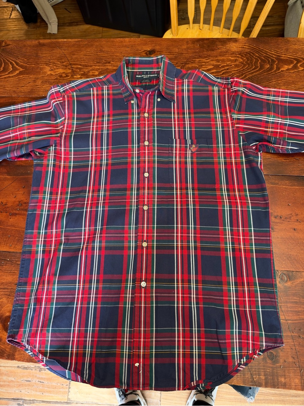 Ralph Lauren Golf Plaid Tilden Button-Down Shirt — Red, Navy, Green